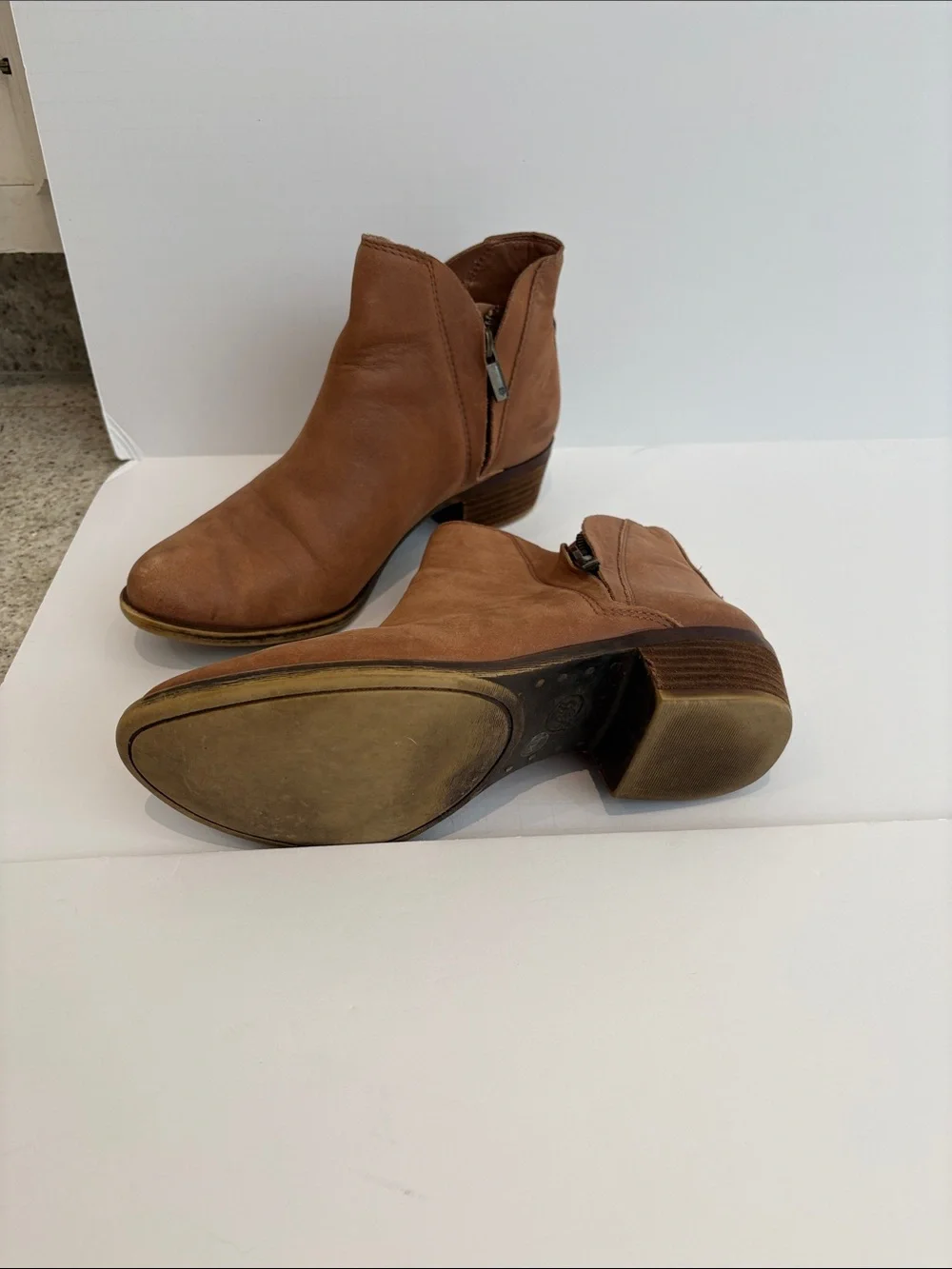 Lucky Brand Women's Tan, Tobacco Brown Leather Ankle Booties 6.5